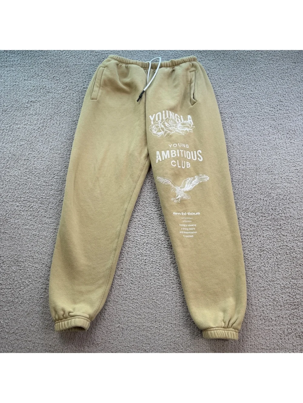 YoungLA Young Ambitious Club Fleece Jogger Sweatpants Tan Bodybuilding Gym M